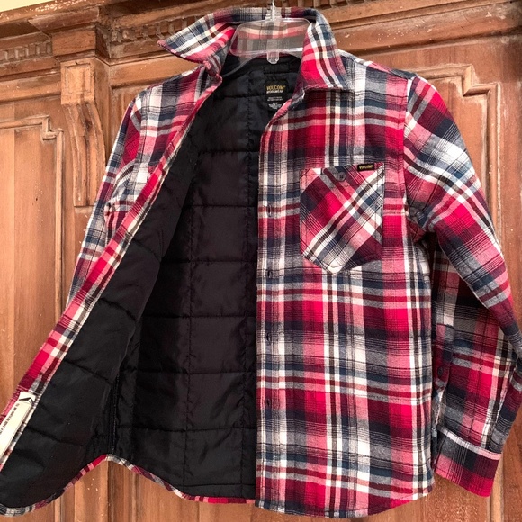 Volcom Boys Workwear Plaid Quilted Lined Shacket Red/ Blue Size Small - Picture 10 of 16
